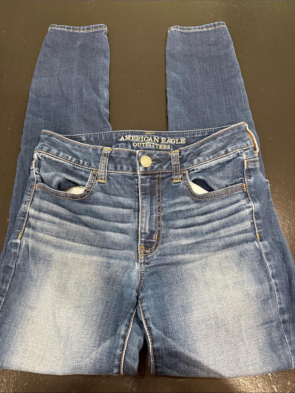 American Eagle Outfitters Blue Skinny Jeans with Faded Wash